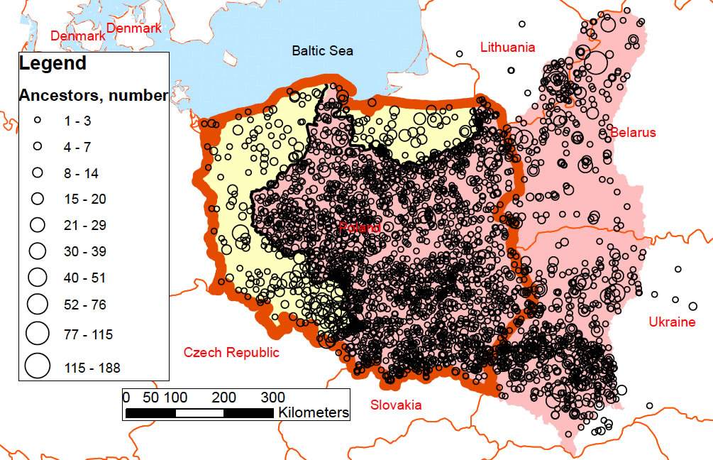 The location of Ancestors in the Ancestry Survey